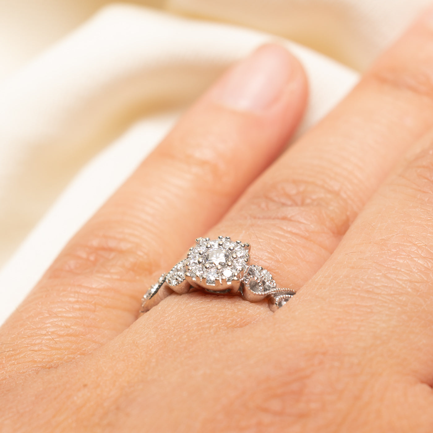 Diamond Halo Scrollwork Ring | 0.29ctw | SZ 6.25