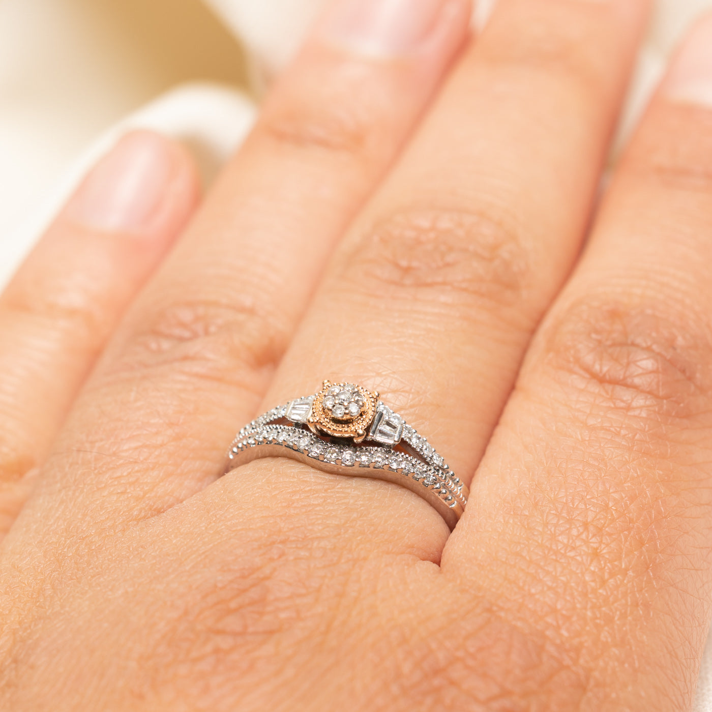 10k Two Tone Gold Diamond Cluster Ring | 0.22ctw | SZ 8.25