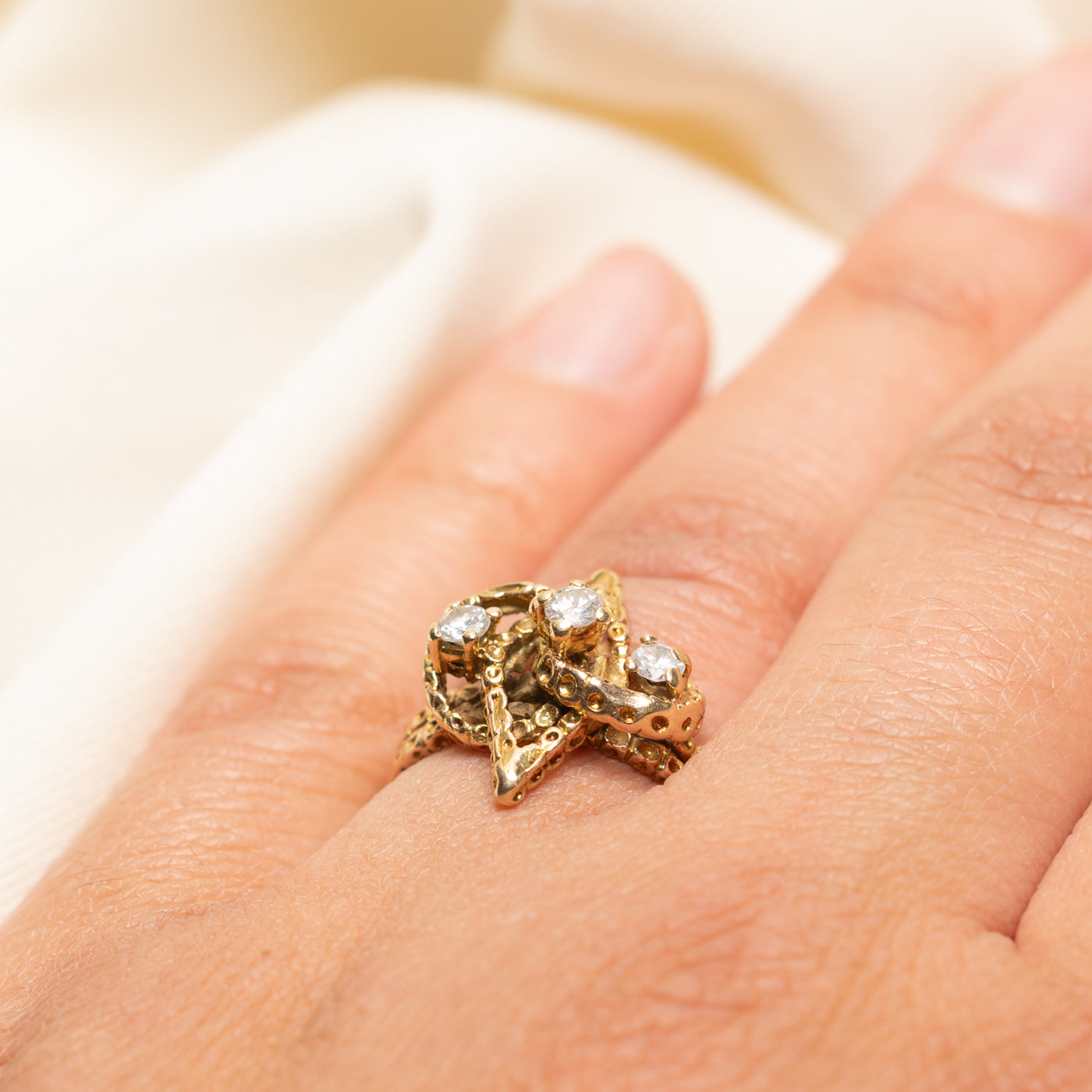 Three Stone Diamond Cross Over Ring | 0.26ctw | SZ 6.75