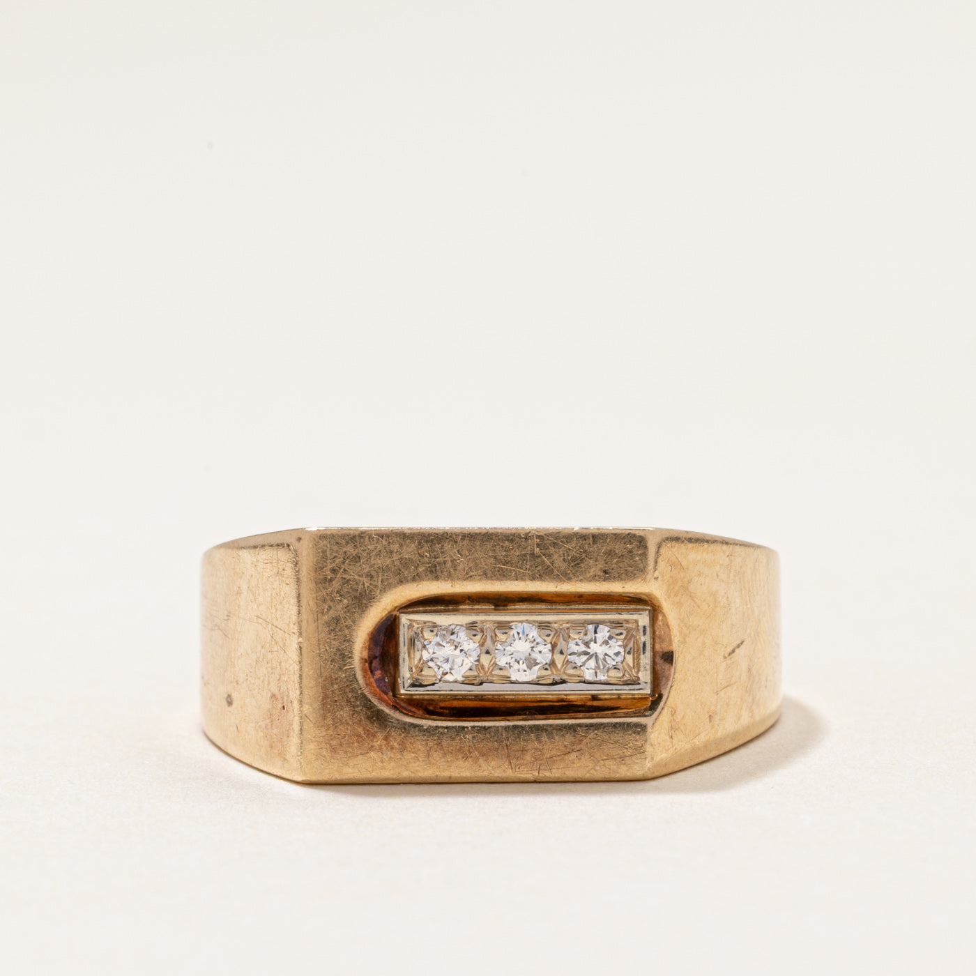 Three Stone Diamond  Signet Ring | 0.13ctw | SZ 9.75