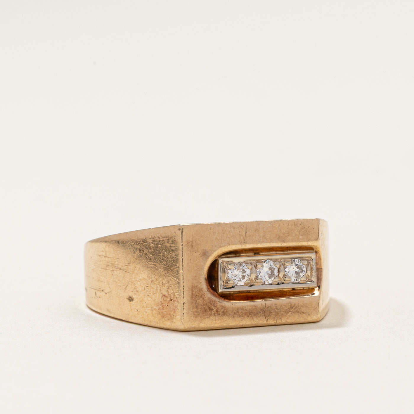 Three Stone Diamond  Signet Ring | 0.13ctw | SZ 9.75