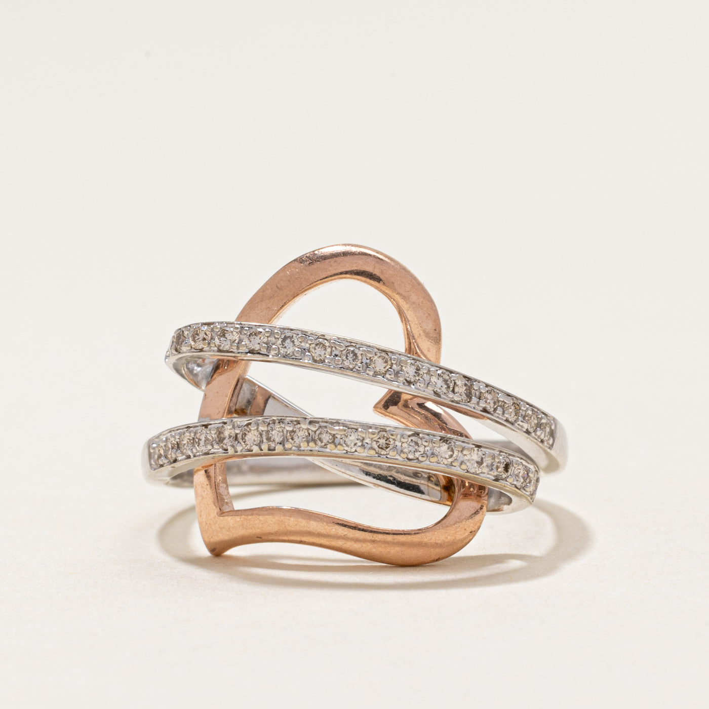 Two Toned Diamond Open Heart Ring | 0.24ctw | SZ 7
