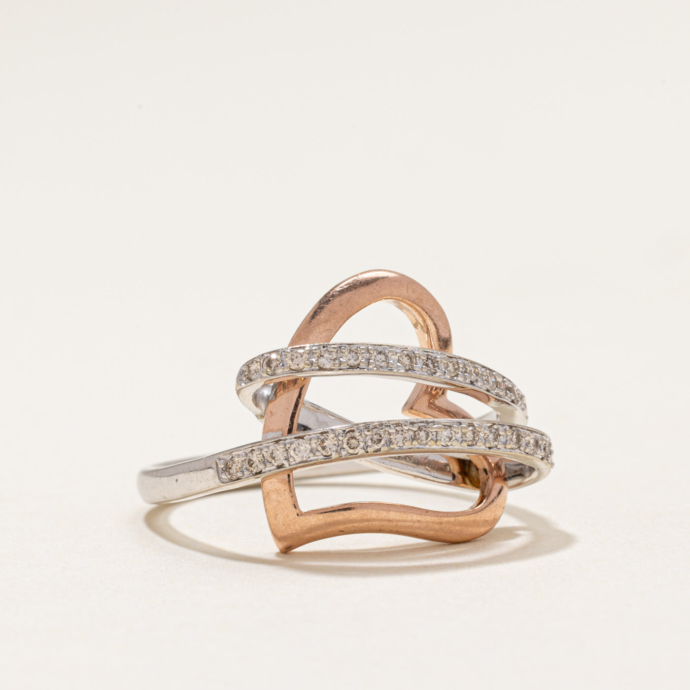Two Toned Diamond Open Heart Ring | 0.24ctw | SZ 7