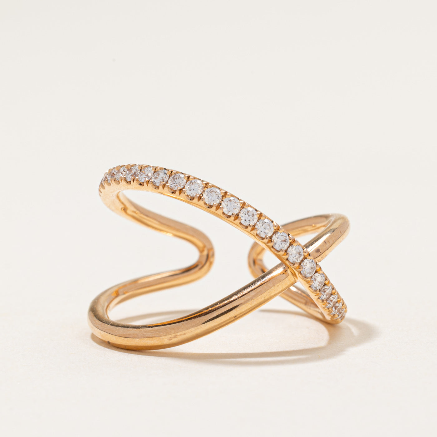 Pavé Set Diamond Cross Over Ring | 0.32ctw | SZ 7.75