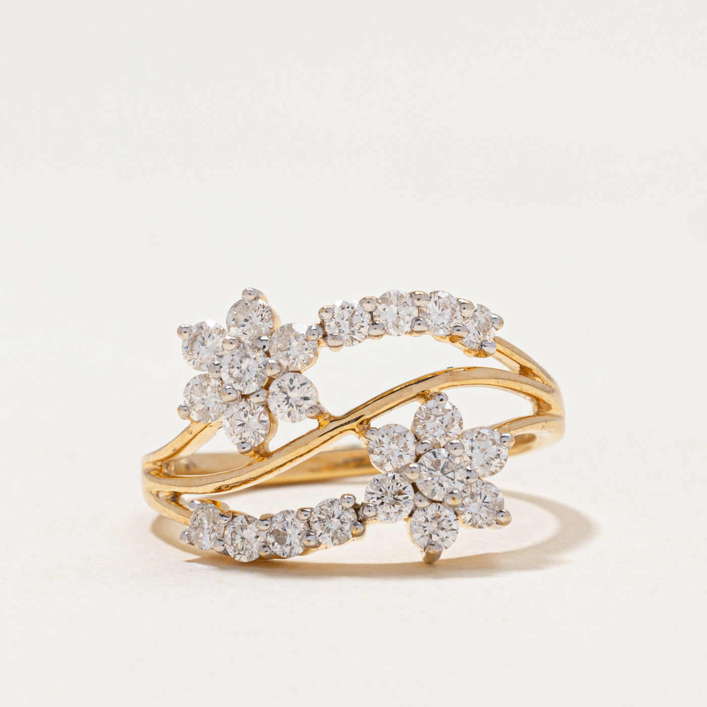 Diamond Double Daisy Wave Ring | 0.96ctw | SZ 6.25