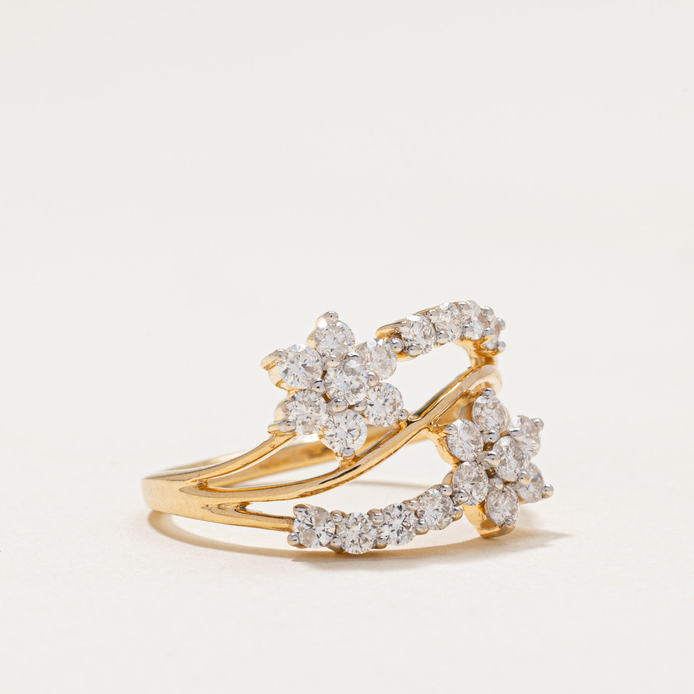 Diamond Double Daisy Wave Ring | 0.96ctw | SZ 6.25