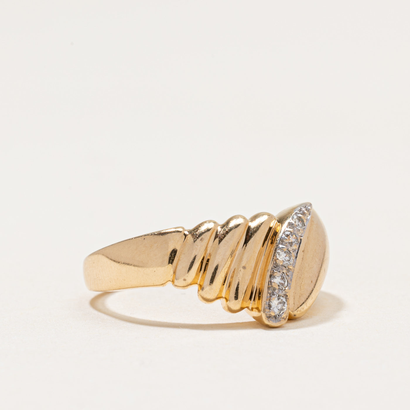Diagonal Diamond Grooved Ring | 0.08ctw | SZ 6.25