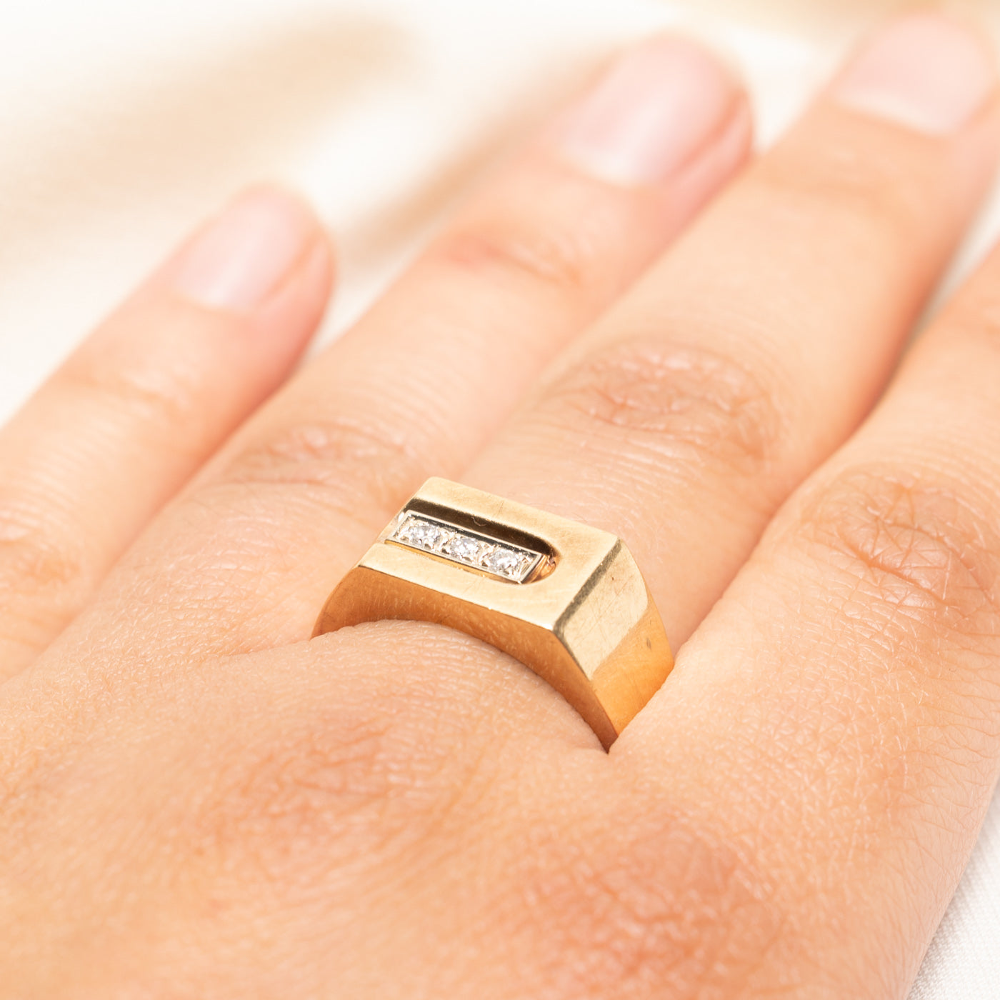 Three Stone Diamond  Signet Ring | 0.13ctw | SZ 9.75