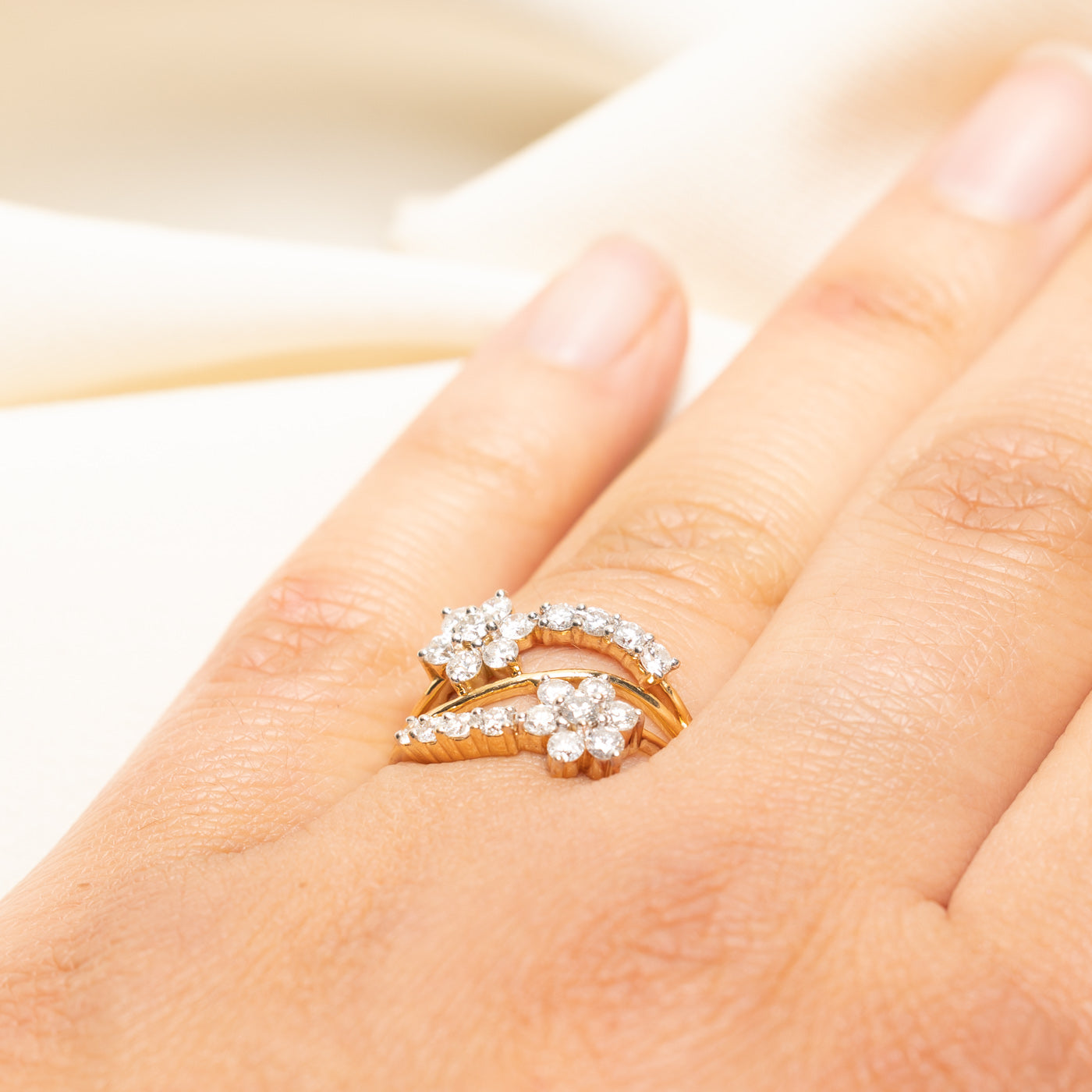 Diamond Double Daisy Wave Ring | 0.96ctw | SZ 6.25