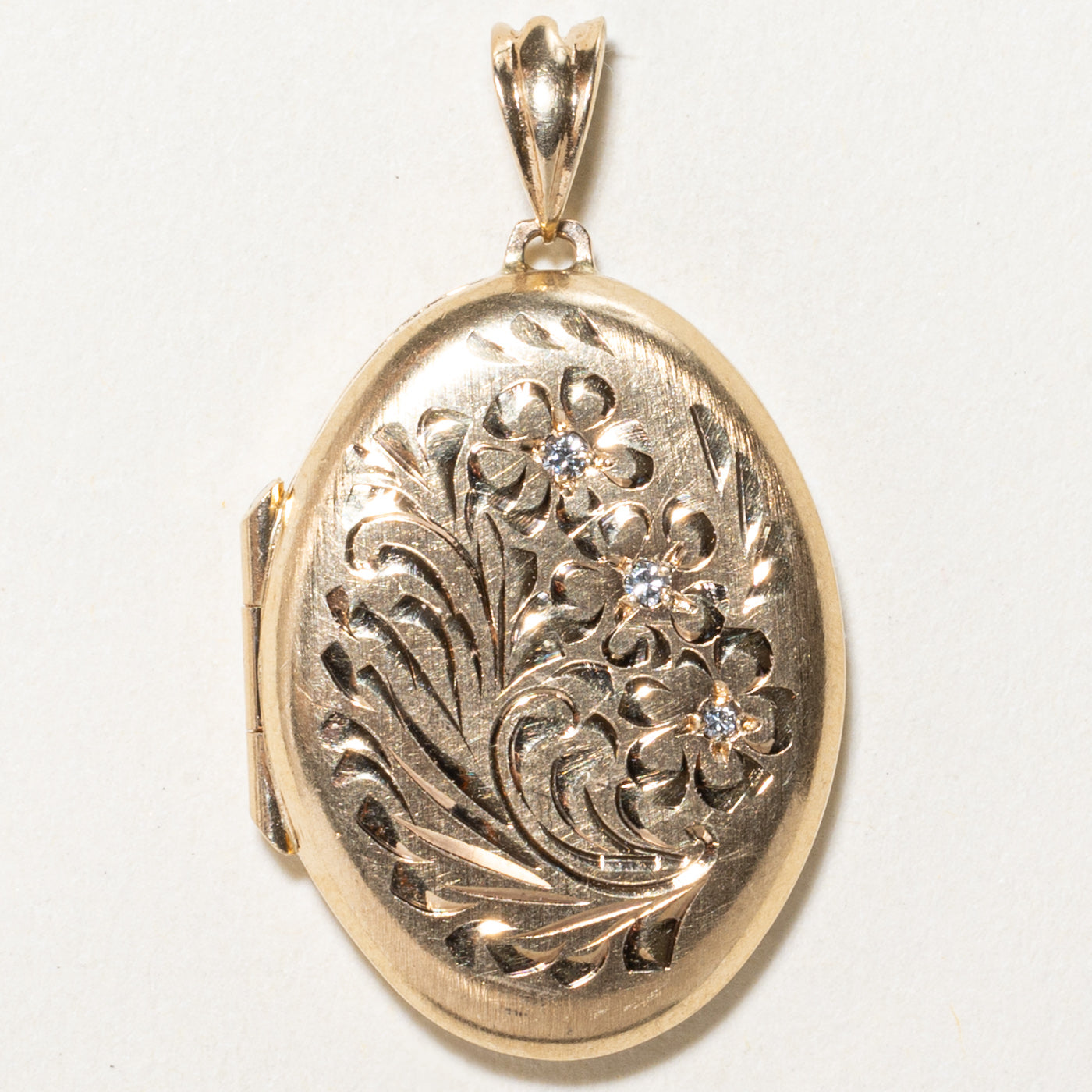 Diamond Floral Engraved Locket Pendant | 0.03ctw