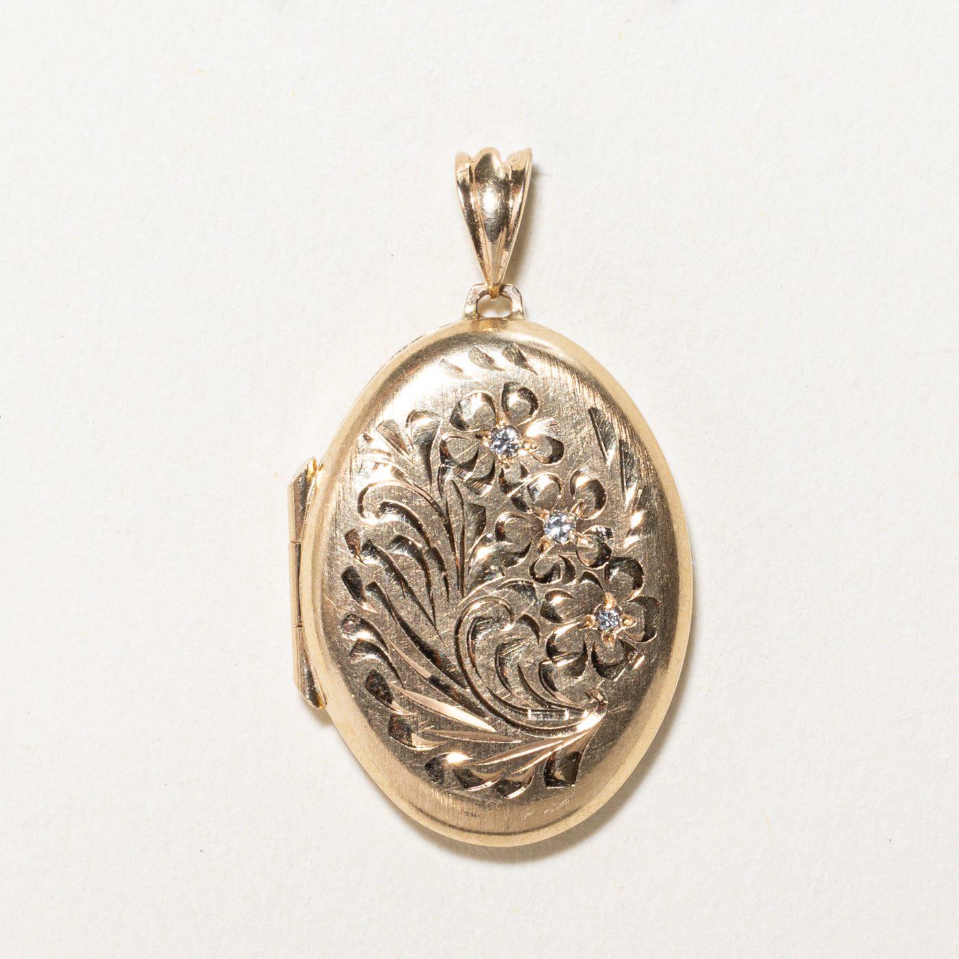 Diamond Floral Engraved Locket Pendant | 0.03ctw