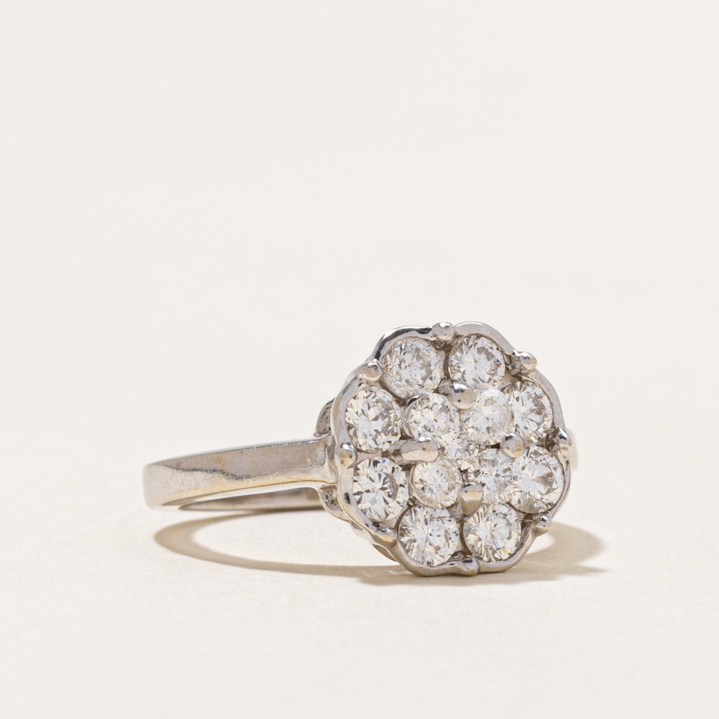 White Gold Diamond Cluster Ring | 0.80ctw | SZ 4.5