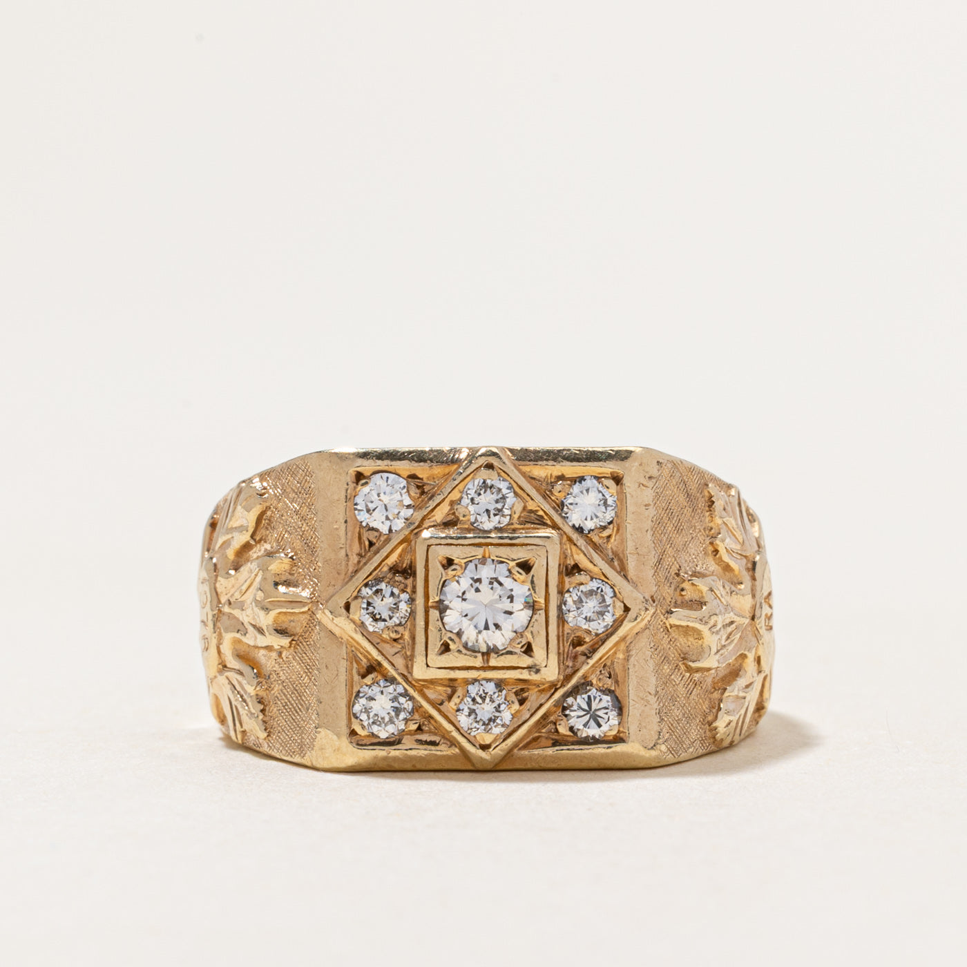 Diamond "1976" Maple Leaf Signet Ring | 0.55ctw | SZ 10.25