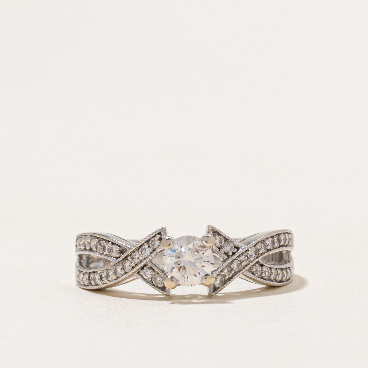 White Gold Diamond Cross Over Ring | 0.56ctw | SZ 6.25