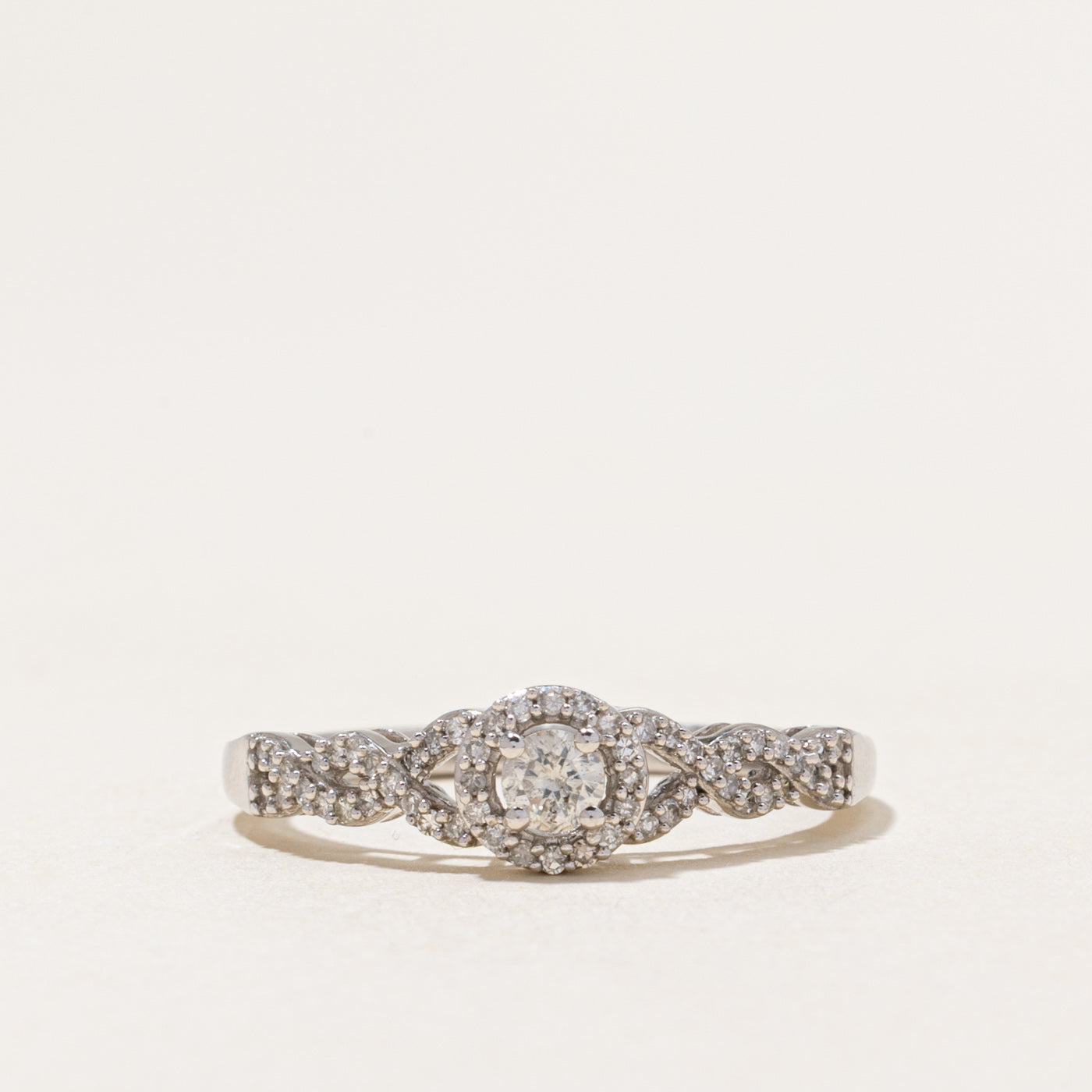 White Gold Diamond Halo Cross Over Ring | 0.29ctw | SZ 8