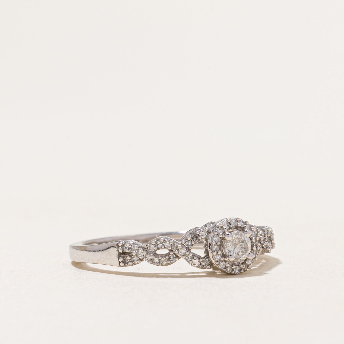 White Gold Diamond Halo Cross Over Ring | 0.29ctw | SZ 8