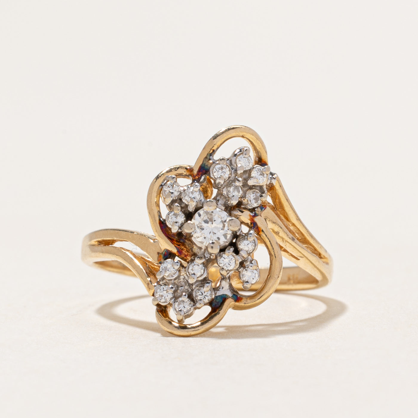 Yellow Gold Diamond Cluster Bypass Ring | 0.25ctw | SZ 6.75
