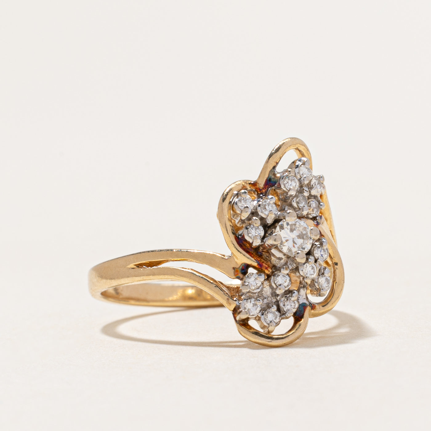 Yellow Gold Diamond Cluster Bypass Ring | 0.25ctw | SZ 6.75