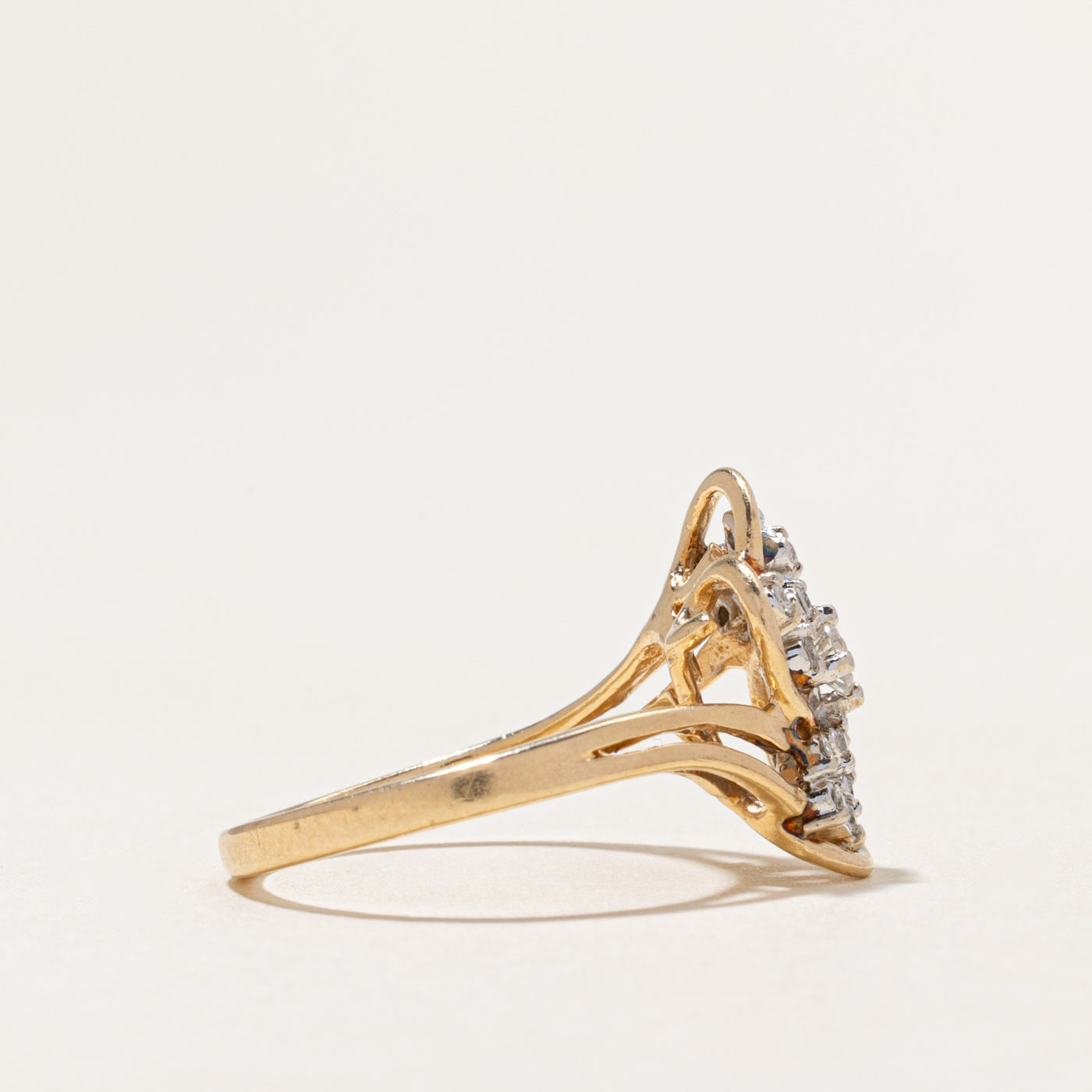 Yellow Gold Diamond Cluster Bypass Ring | 0.25ctw | SZ 6.75