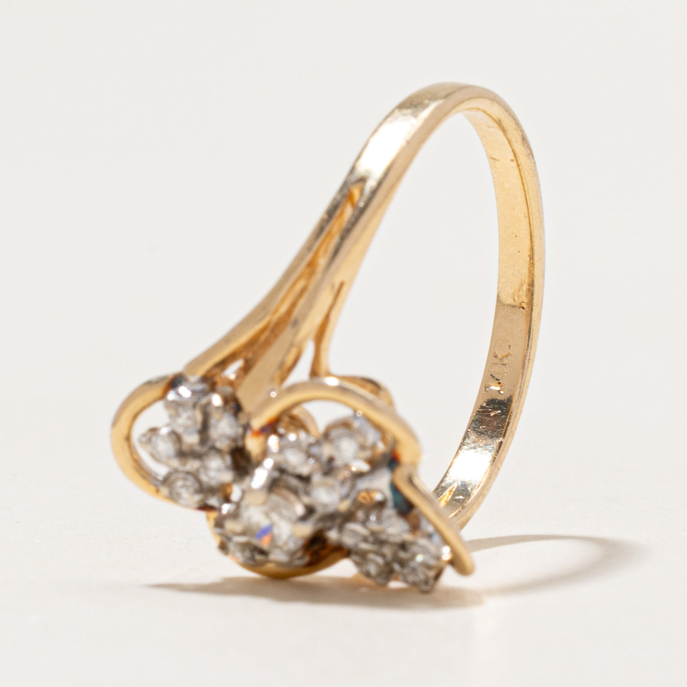 Yellow Gold Diamond Cluster Bypass Ring | 0.25ctw | SZ 6.75