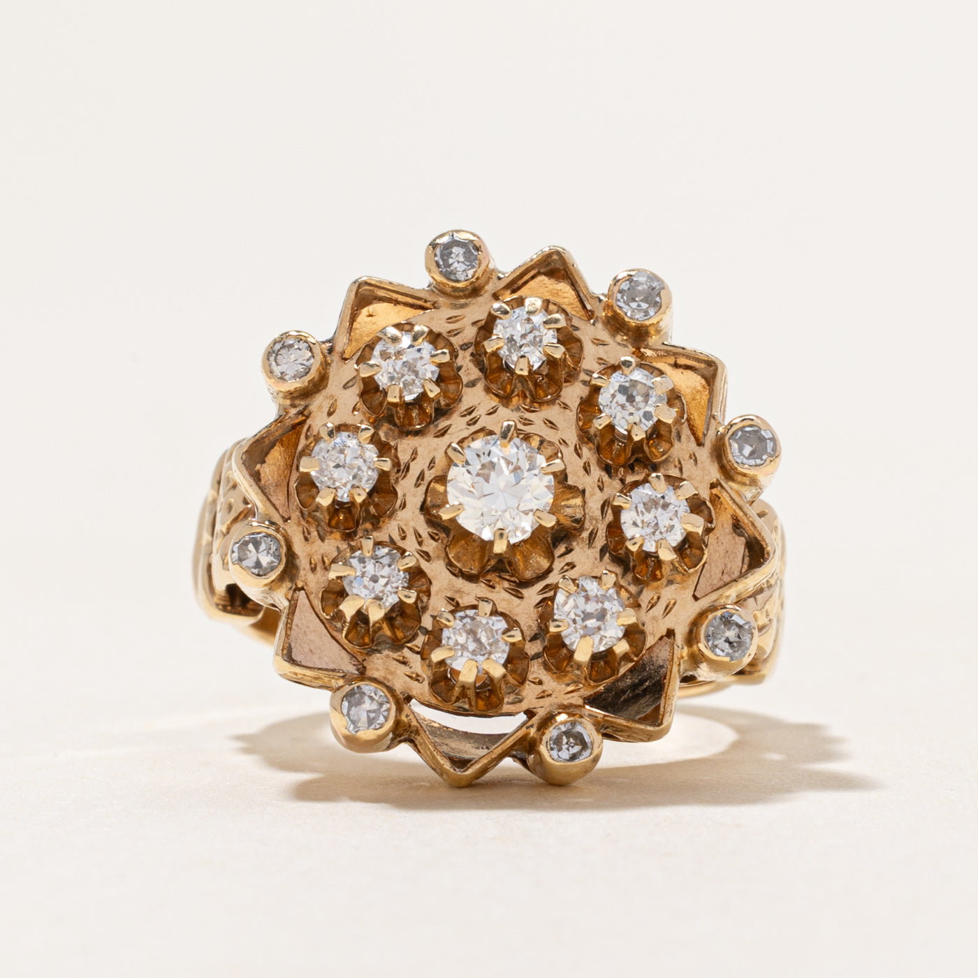 Old European Cut Diamond Cluster Cocktail Ring | 0.90ctw | SZ 7