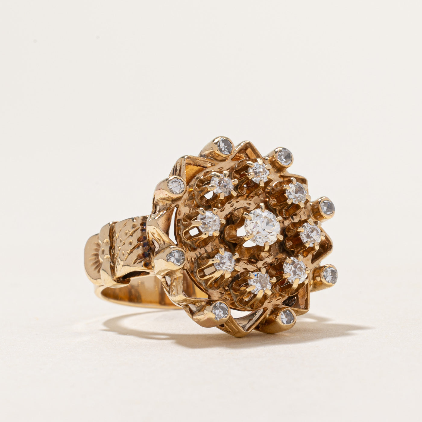 Old European Cut Diamond Cluster Cocktail Ring | 0.90ctw | SZ 7