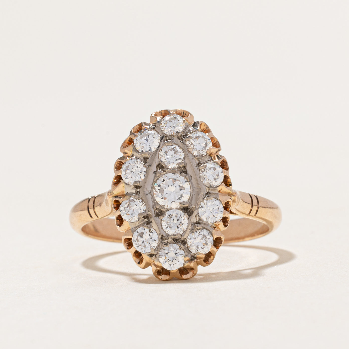 1966 Armenian Diamond Oval Cluster Cocktail Ring | 0.89ctw | SZ 8.75