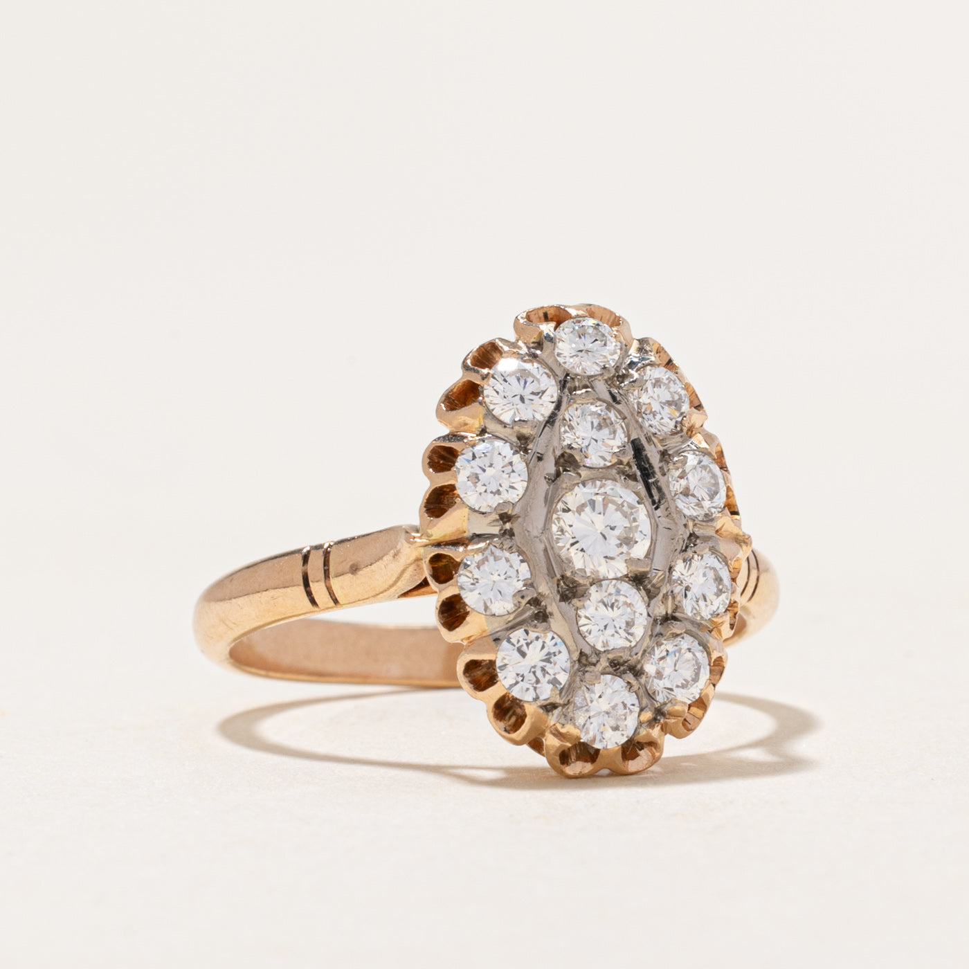 1966 Armenian Diamond Oval Cluster Cocktail Ring | 0.89ctw | SZ 8.75