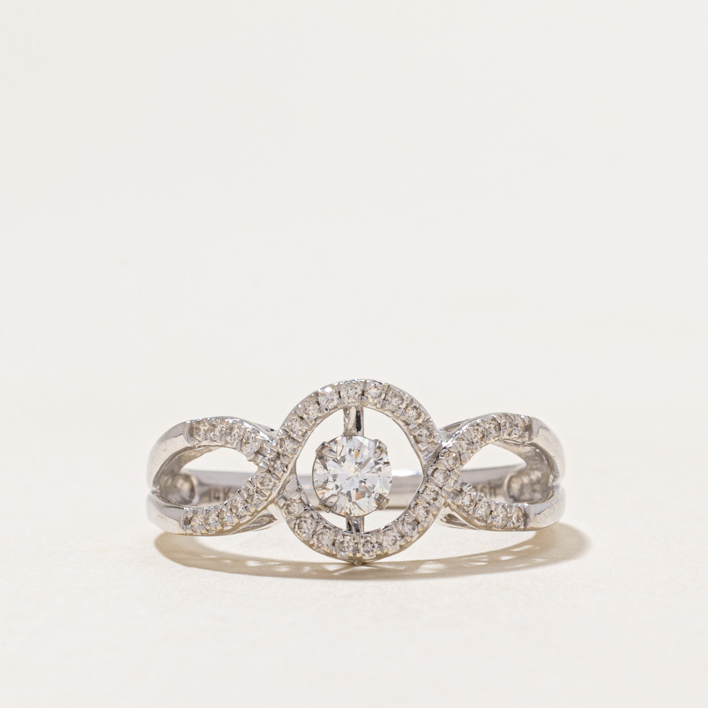 White Gold Diamond Open Cross Over Ring | 0.35ctw | SZ 7.25