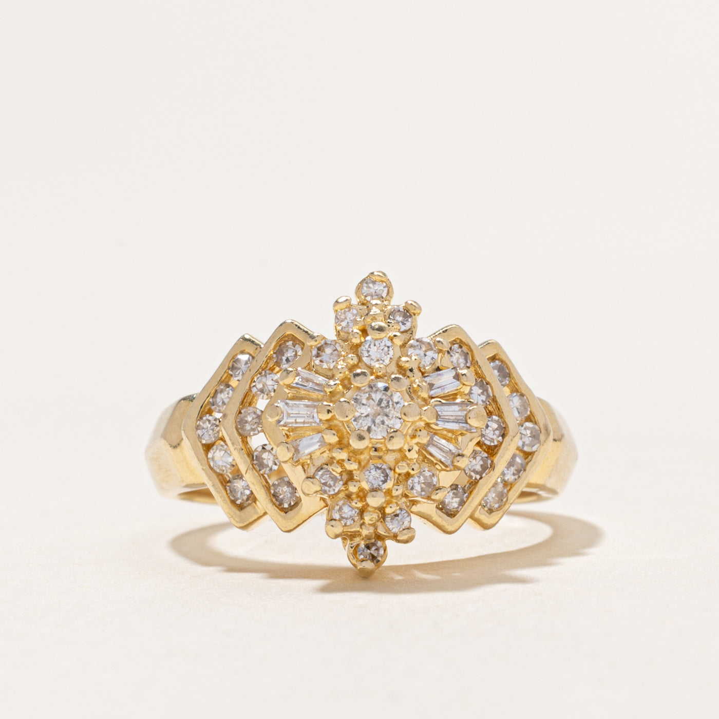Yellow Gold Diamond Cluster Cocktail Ring | 1.29ctw | SZ 6.75