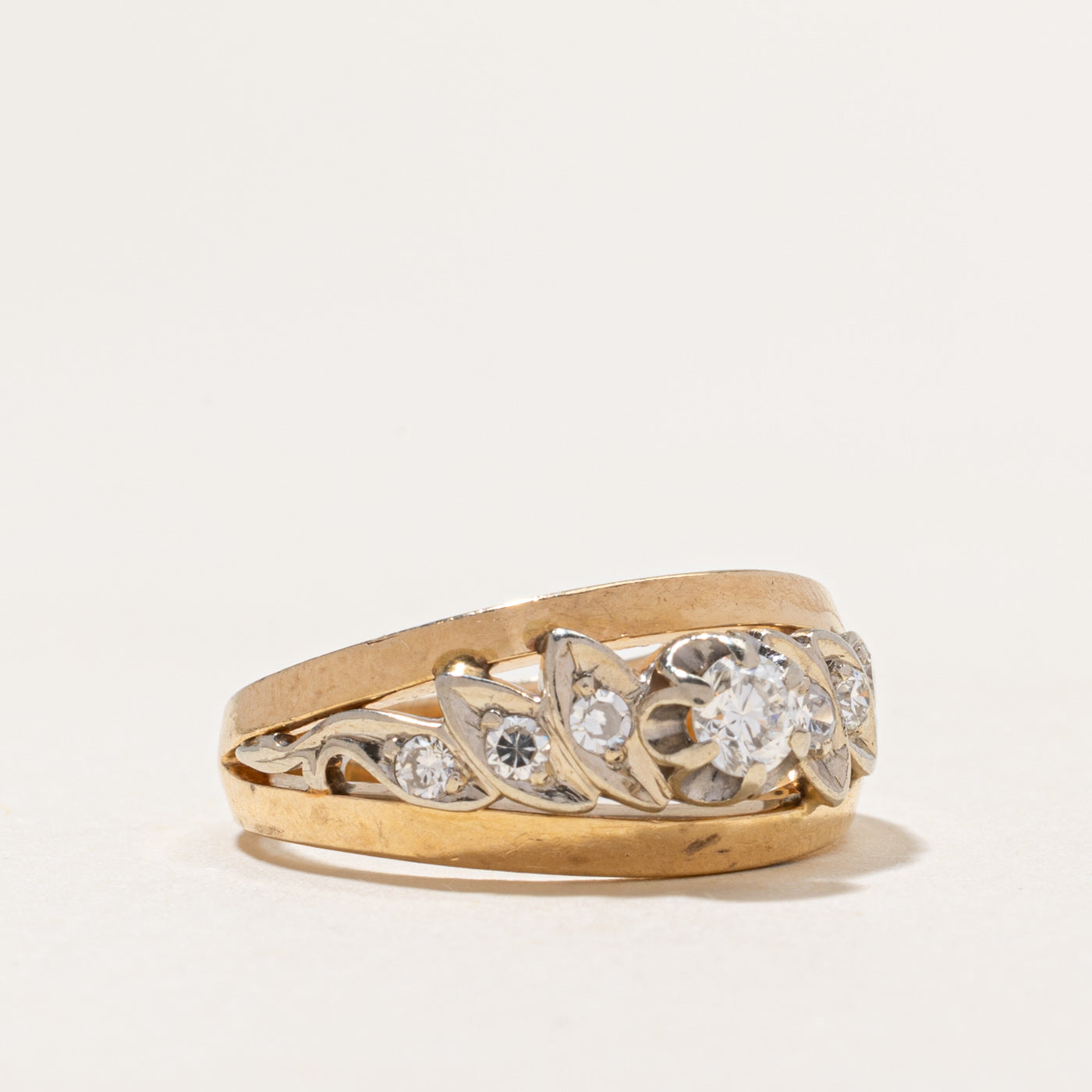 Yellow Gold Illusion Set Diamond Tapered Ring | 0.47ctw | SZ 8.5