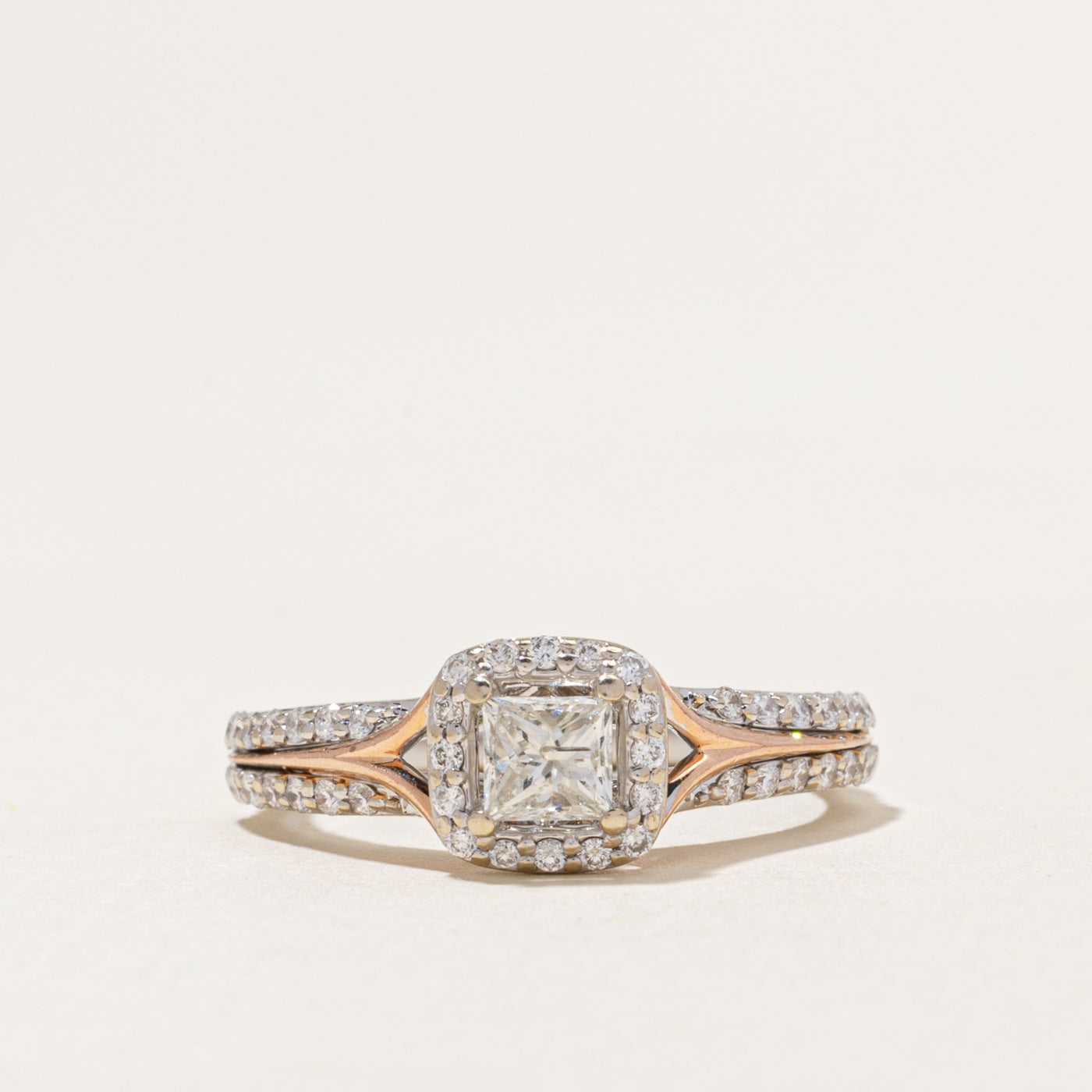 Two Tone Princess Cut Diamond Halo Ring | 0.78ctw | SZ 7
