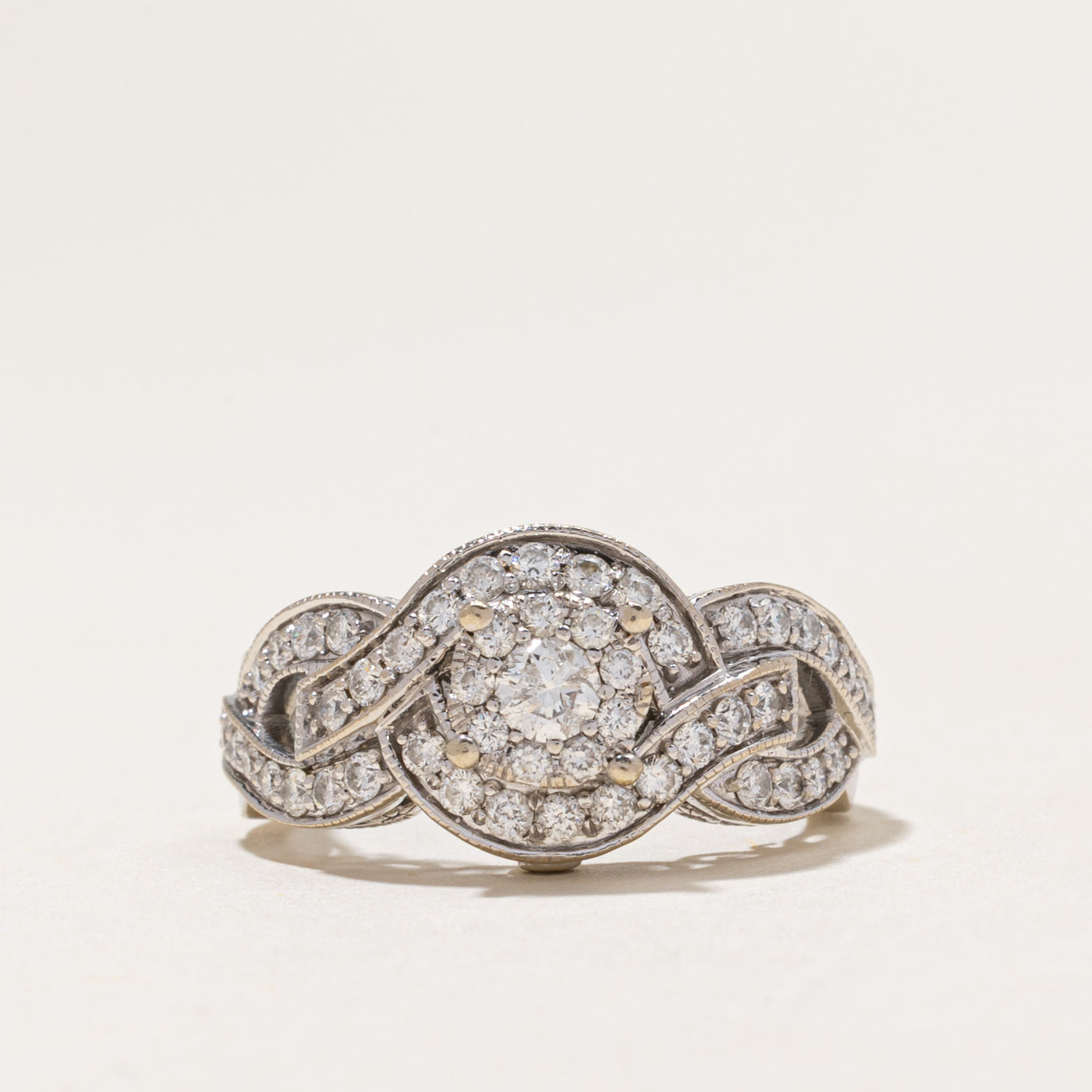 White Gold Diamond Halo Cross Over Ring | 0.78ctw | SZ 6.25