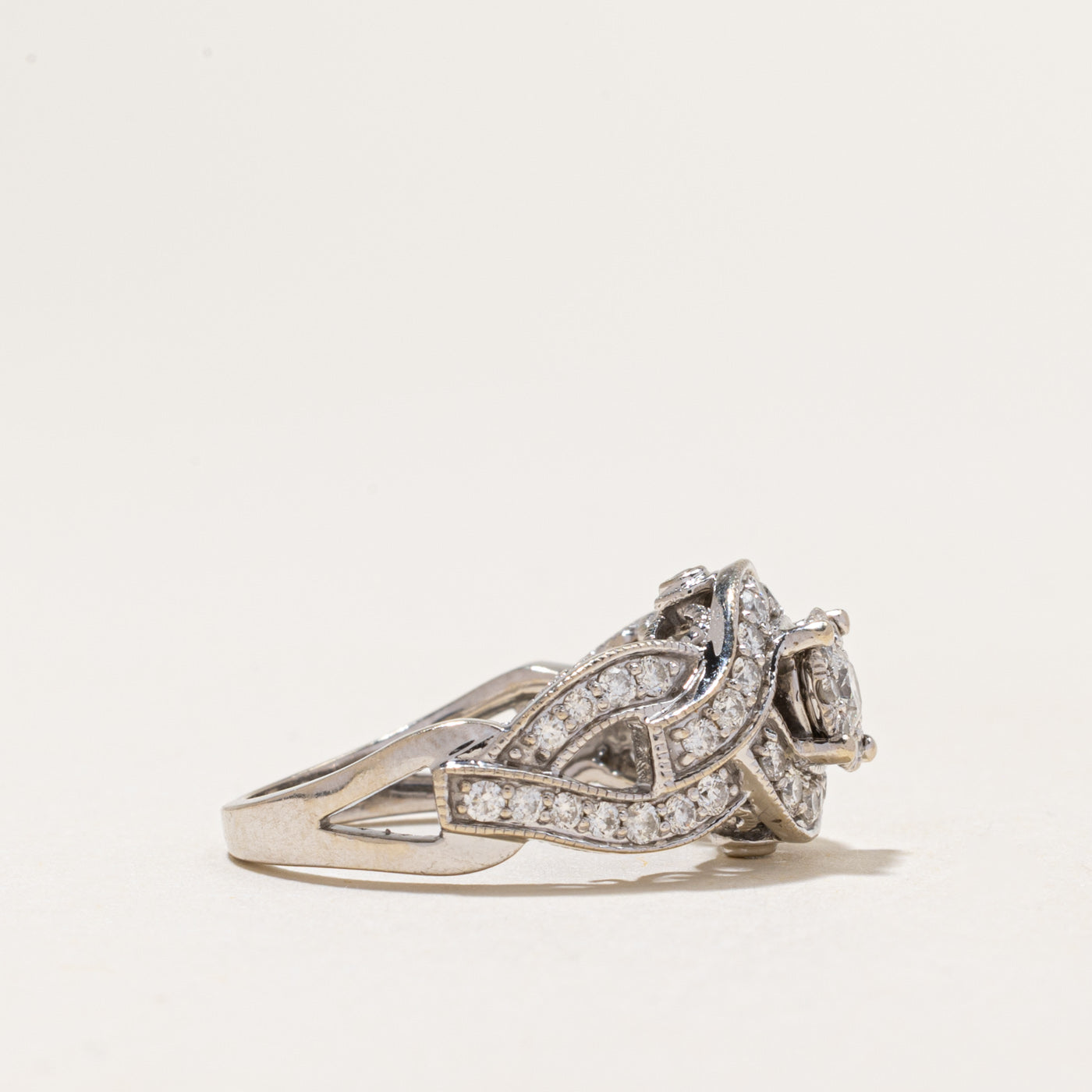 White Gold Diamond Halo Cross Over Ring | 0.78ctw | SZ 6.25