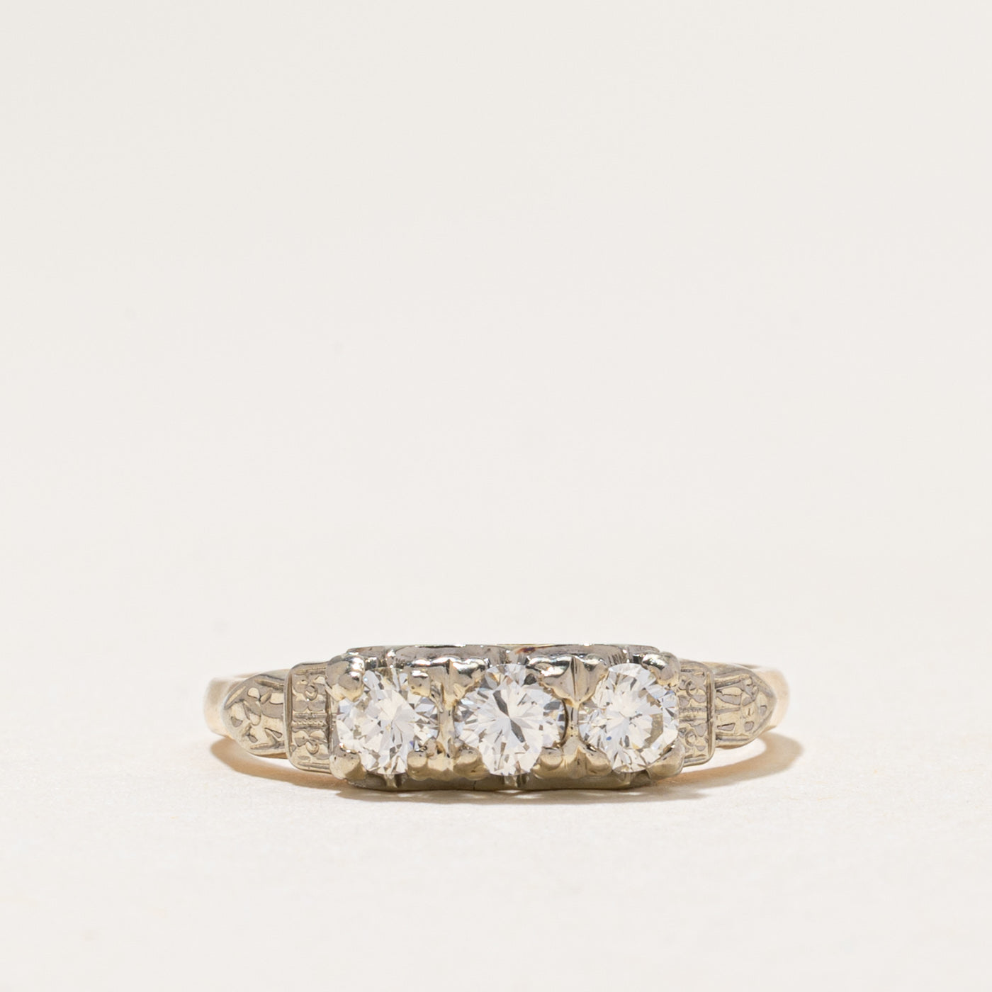 Three Stone Diamond Engraved Ring | 0.46ctw | SZ 5.25