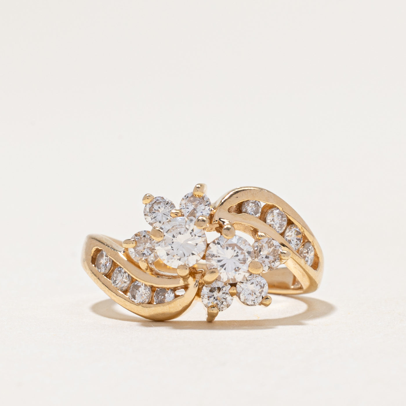 Yellow Gold Diamond Cluster Bypass Ring | 0.95ctw | SZ 5