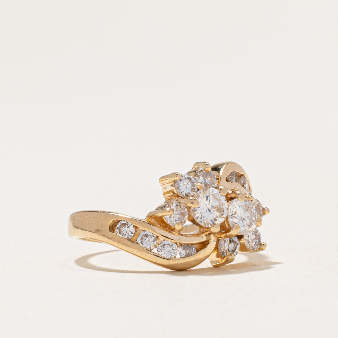 Yellow Gold Diamond Cluster Bypass Ring | 0.95ctw | SZ 5