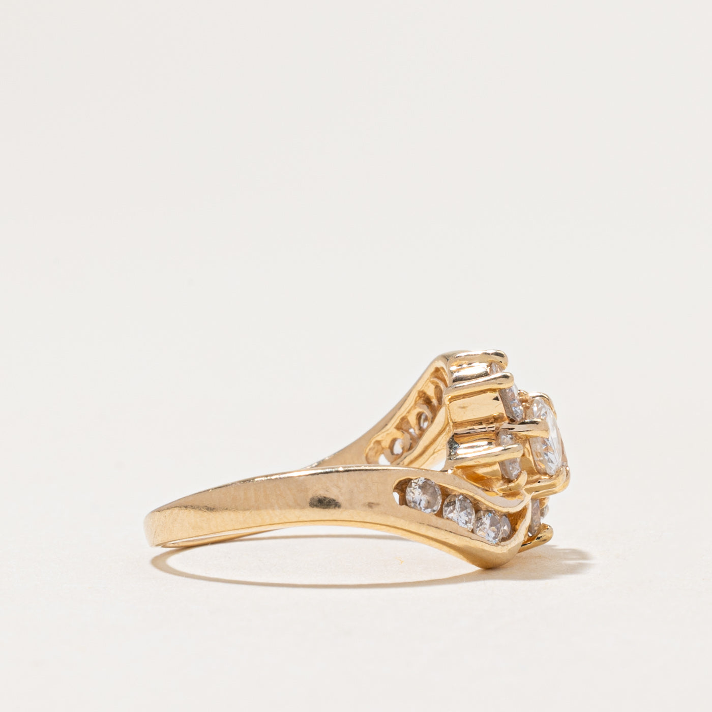 Yellow Gold Diamond Cluster Bypass Ring | 0.95ctw | SZ 5