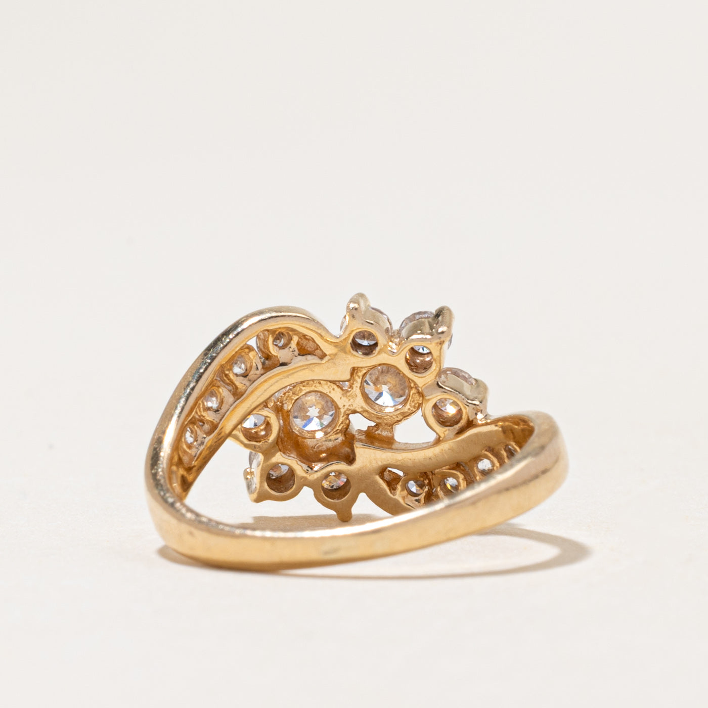 Yellow Gold Diamond Cluster Bypass Ring | 0.95ctw | SZ 5