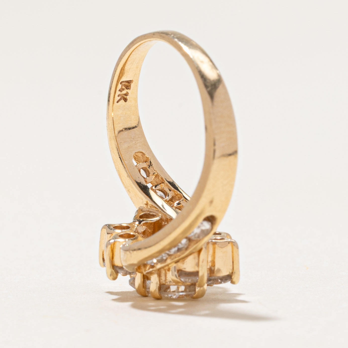 Yellow Gold Diamond Cluster Bypass Ring | 0.95ctw | SZ 5