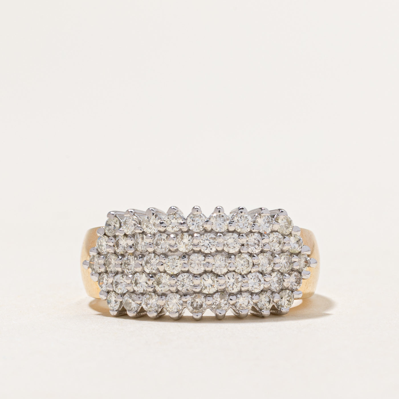Yellow Gold Multi Row Diamond Chunky Ring | 1.00ctw | SZ 7.5