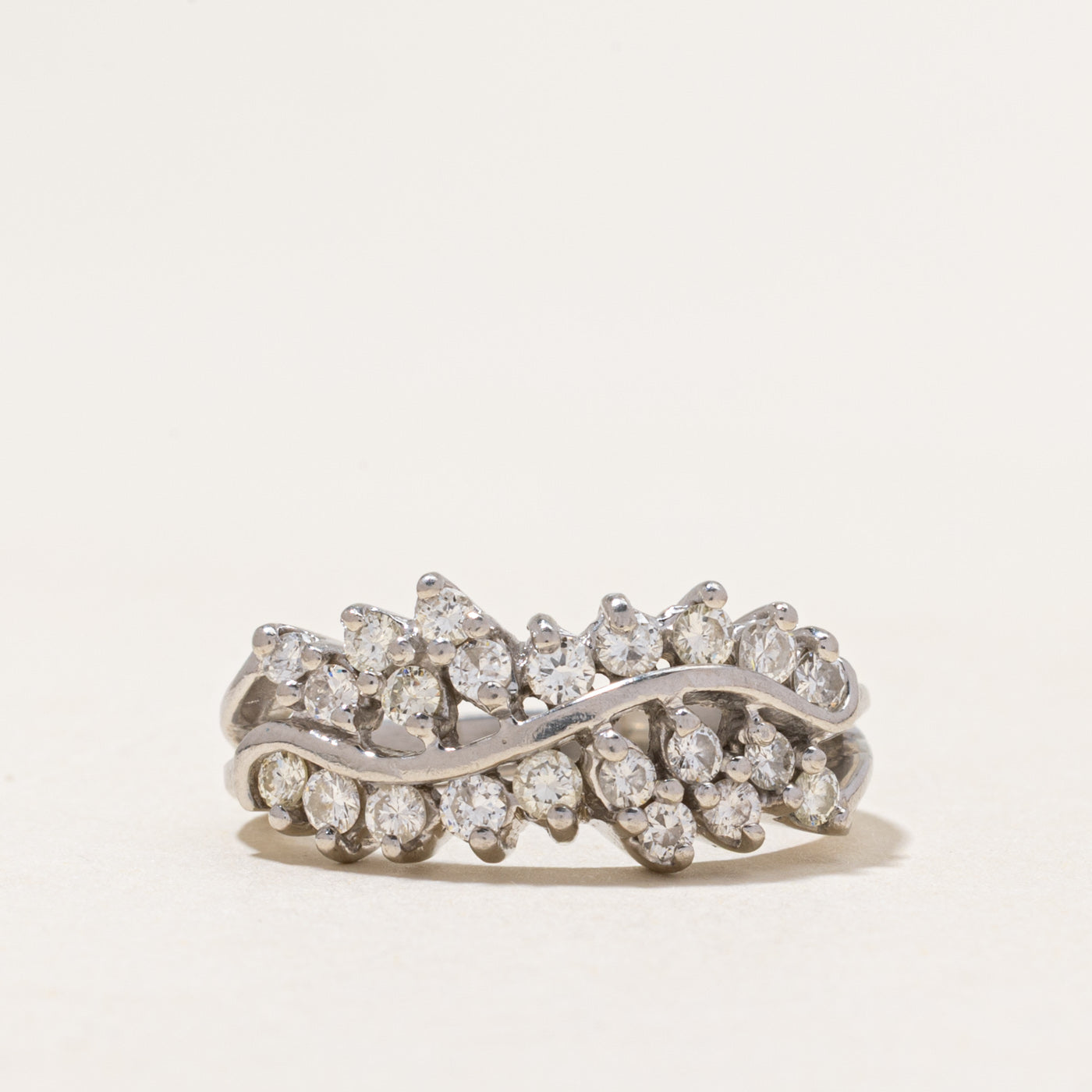 850 Platinum Diamond Wavy Petal Ring | 0.77ctw | SZ 7