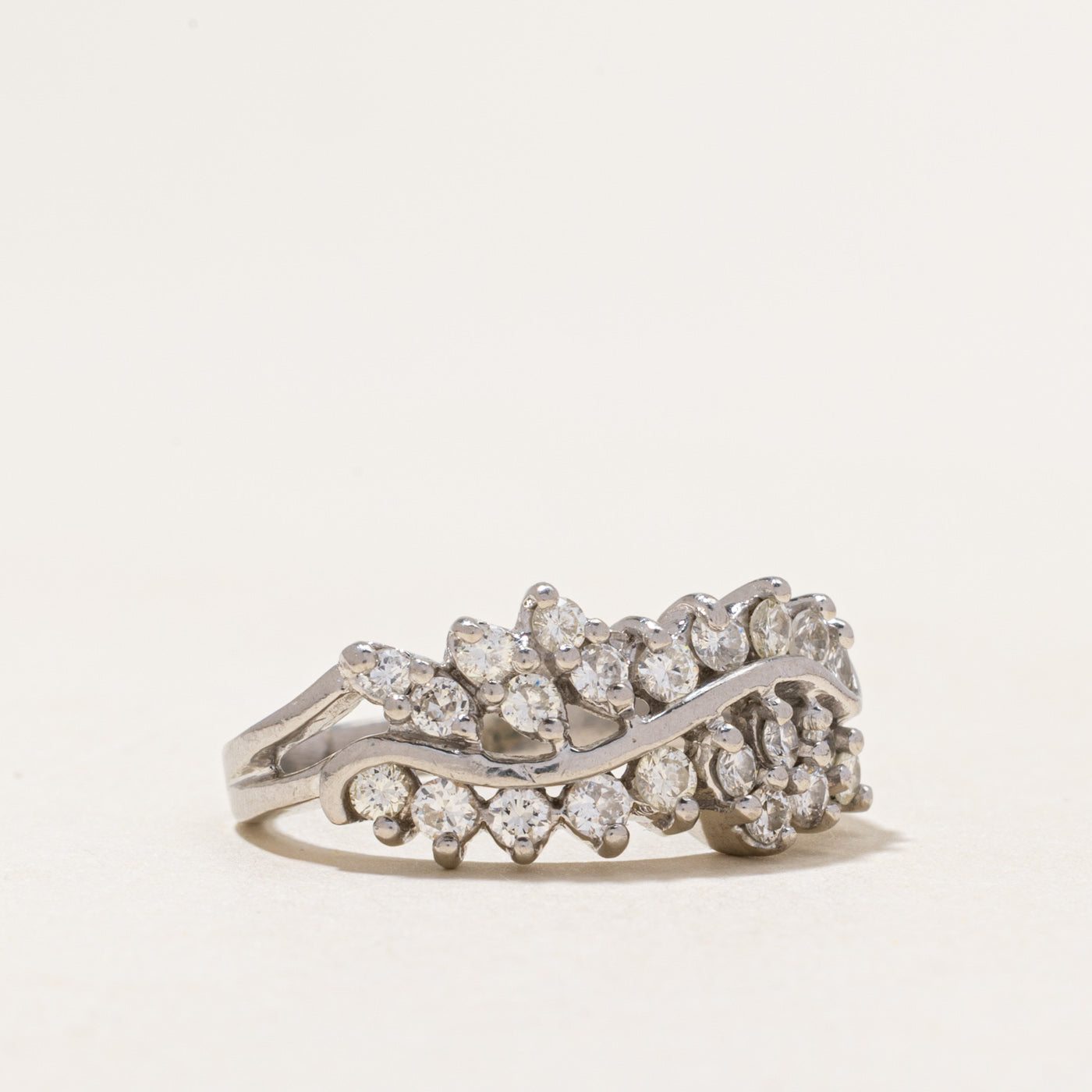850 Platinum Diamond Wavy Petal Ring | 0.77ctw | SZ 7