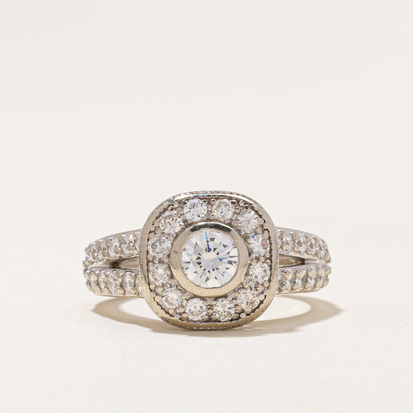 White Gold Diamond Halo Ring | 1.35ctw | SZ 6.5