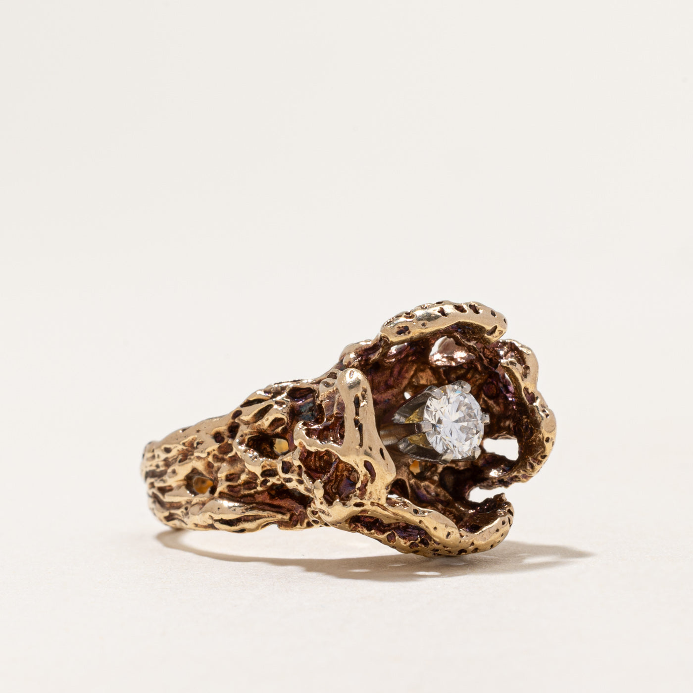 Solitaire Diamond Textured Cocktail Ring | 0.33ct | SZ 7.25