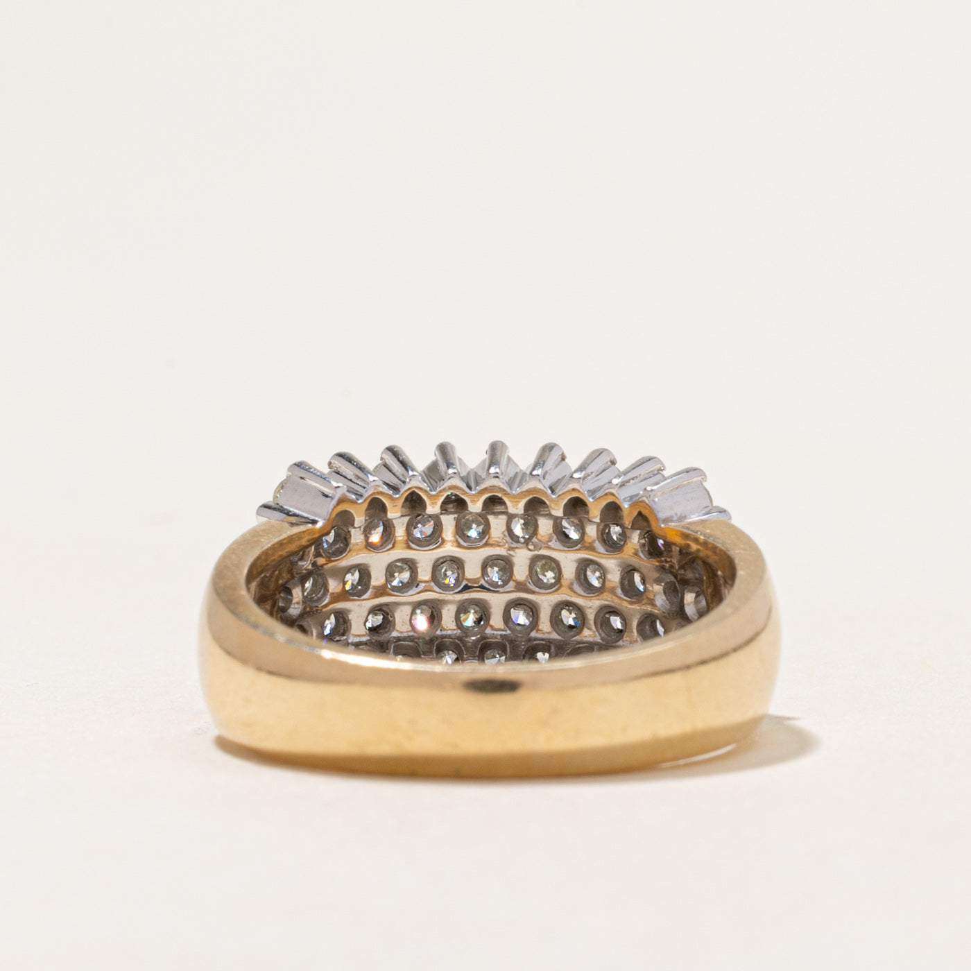 Yellow Gold Multi Row Diamond Chunky Ring | 1.00ctw | SZ 7.5