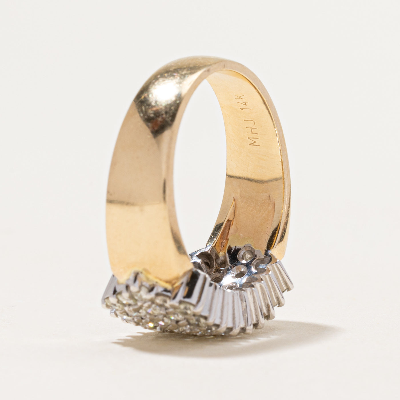 Yellow Gold Multi Row Diamond Chunky Ring | 1.00ctw | SZ 7.5