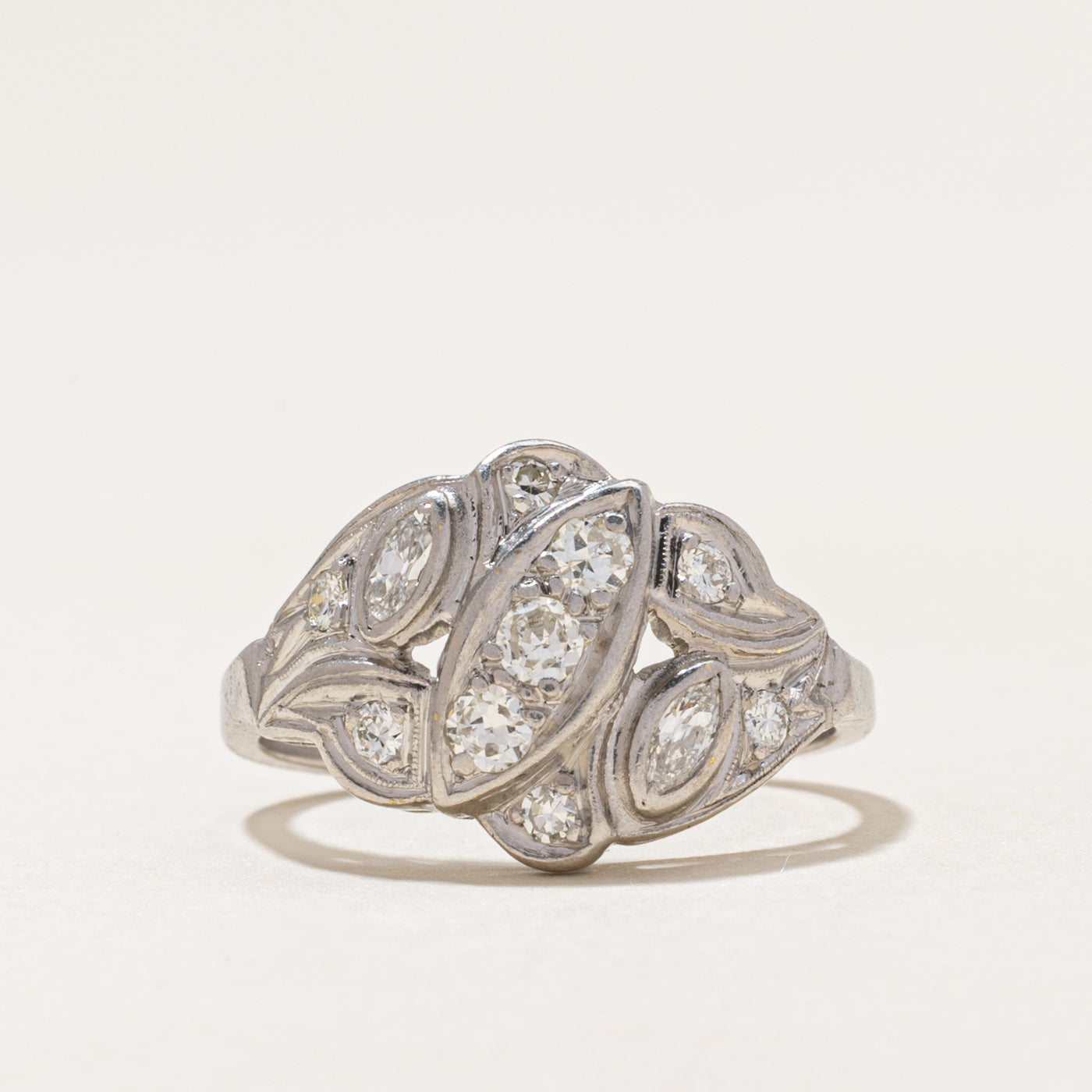 900 Platinum Diamond Marquise Cluster Cocktail Ring | 0.29ctw | SZ 6.25