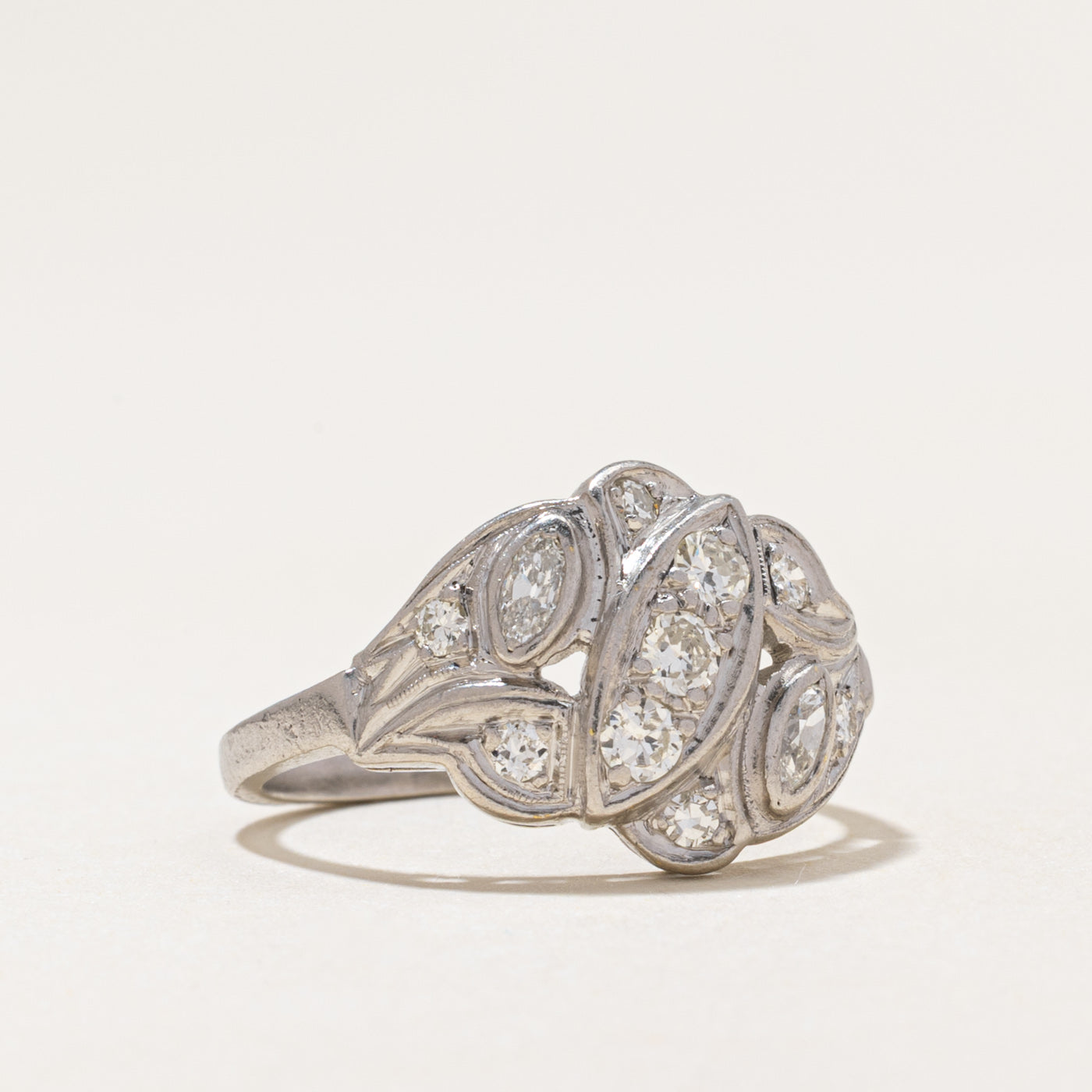 900 Platinum Diamond Marquise Cluster Cocktail Ring | 0.29ctw | SZ 6.25
