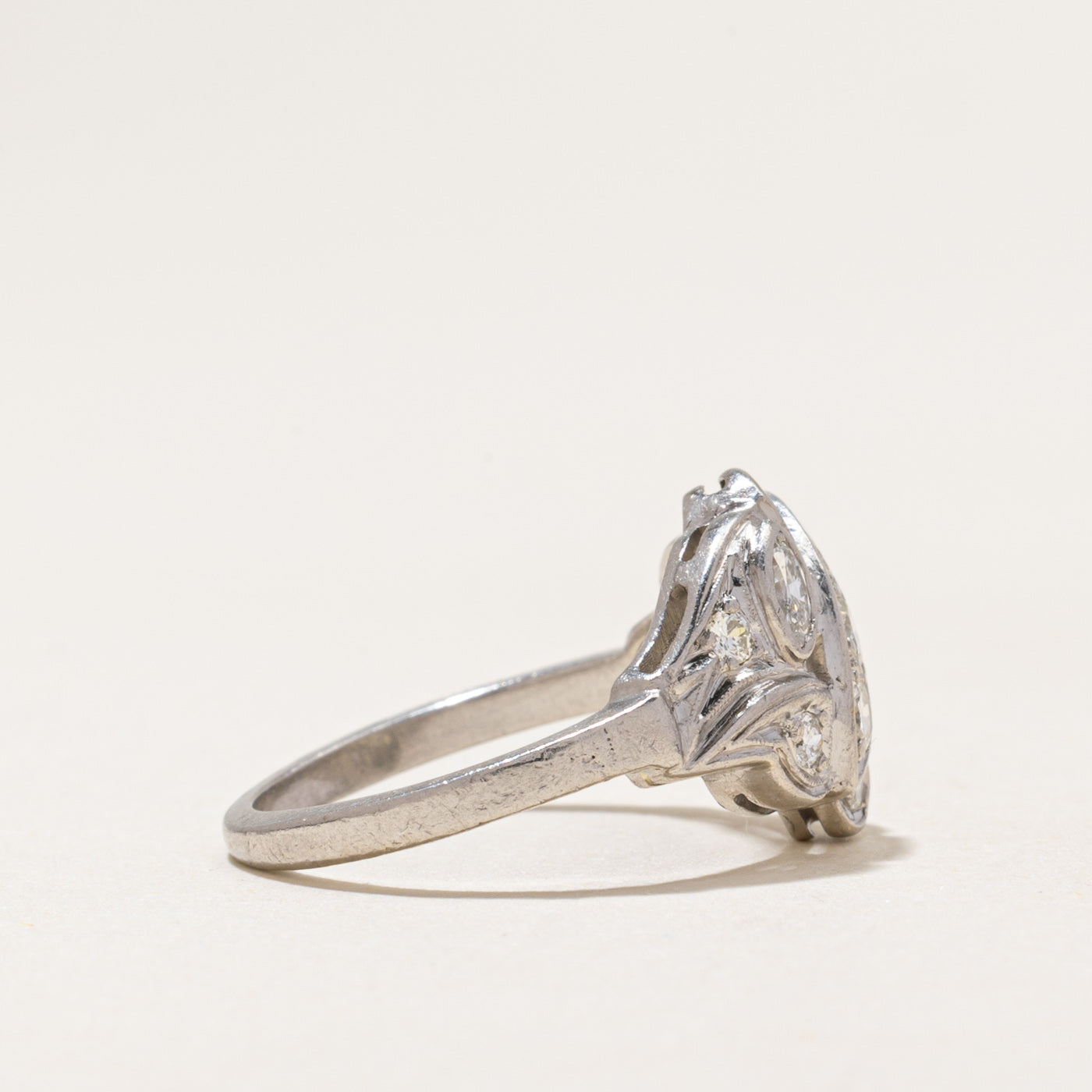 900 Platinum Diamond Marquise Cluster Cocktail Ring | 0.29ctw | SZ 6.25